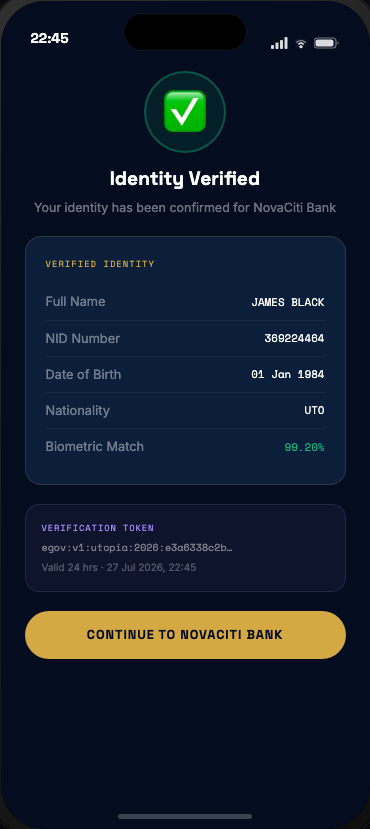 GovPass verified identity response for a relying service